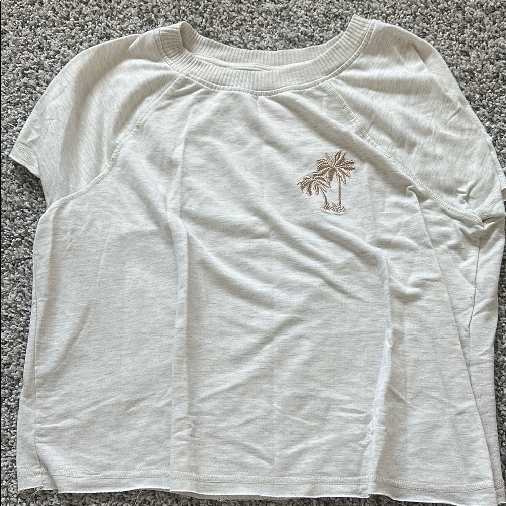 Beige T-Shirt with Palm Tree Embroidery